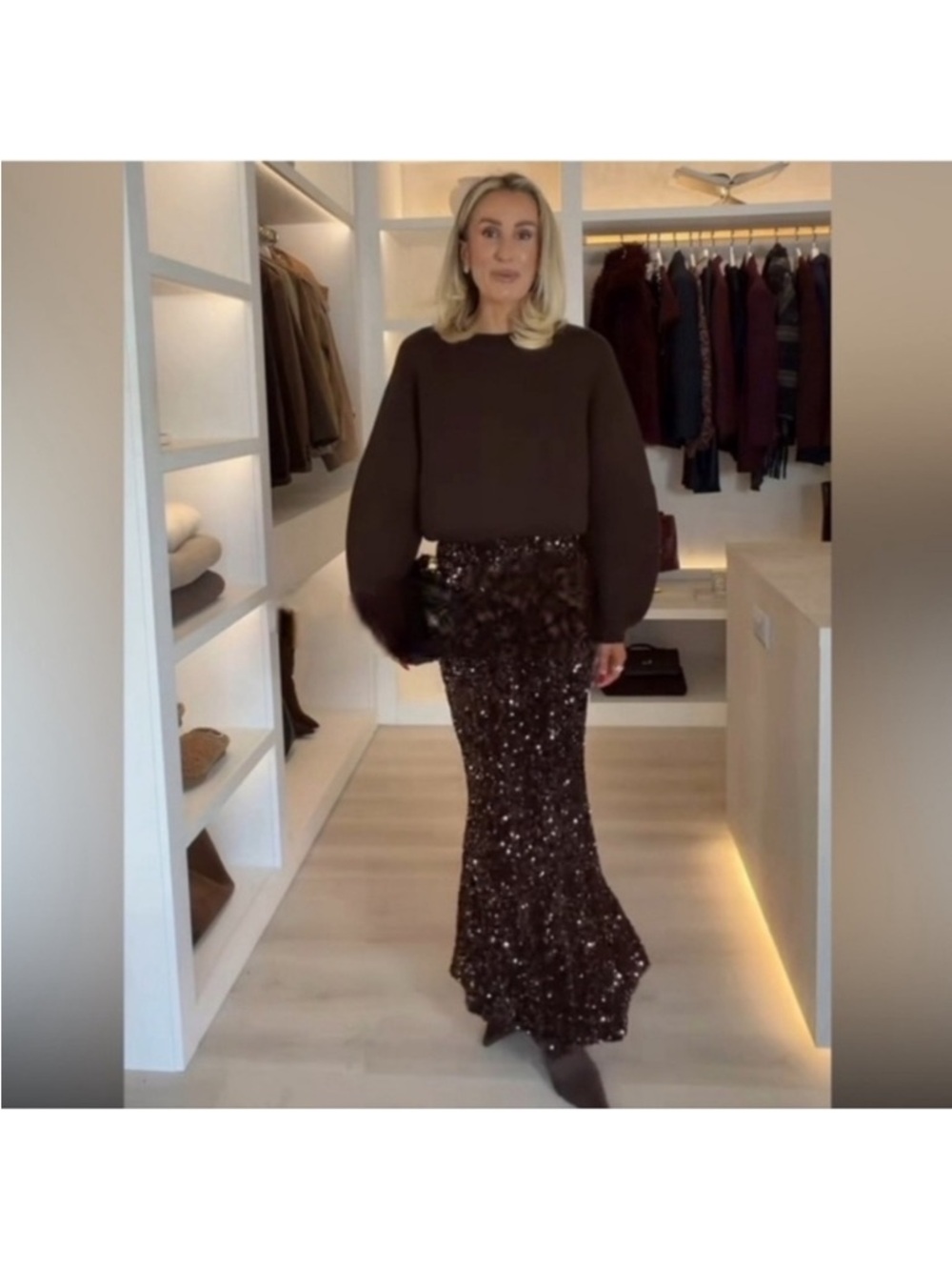 Zara LONG SEQUIN SKIRT